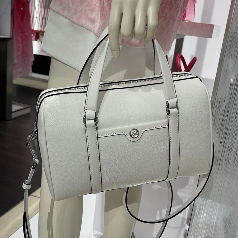 MICHAEL KORS JST TRAVEL MD DUFFLE SATCHEL SHOULDER CROSSBODY BAG MK  OPTIC WHITE - Picture 10 of 16